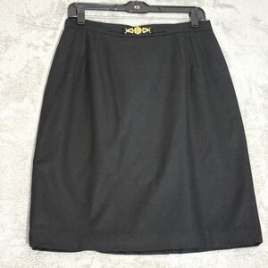 IHNY Womens 12 Black Wool Blend Pencil Skirt Gold Hardware Detail Officecorp